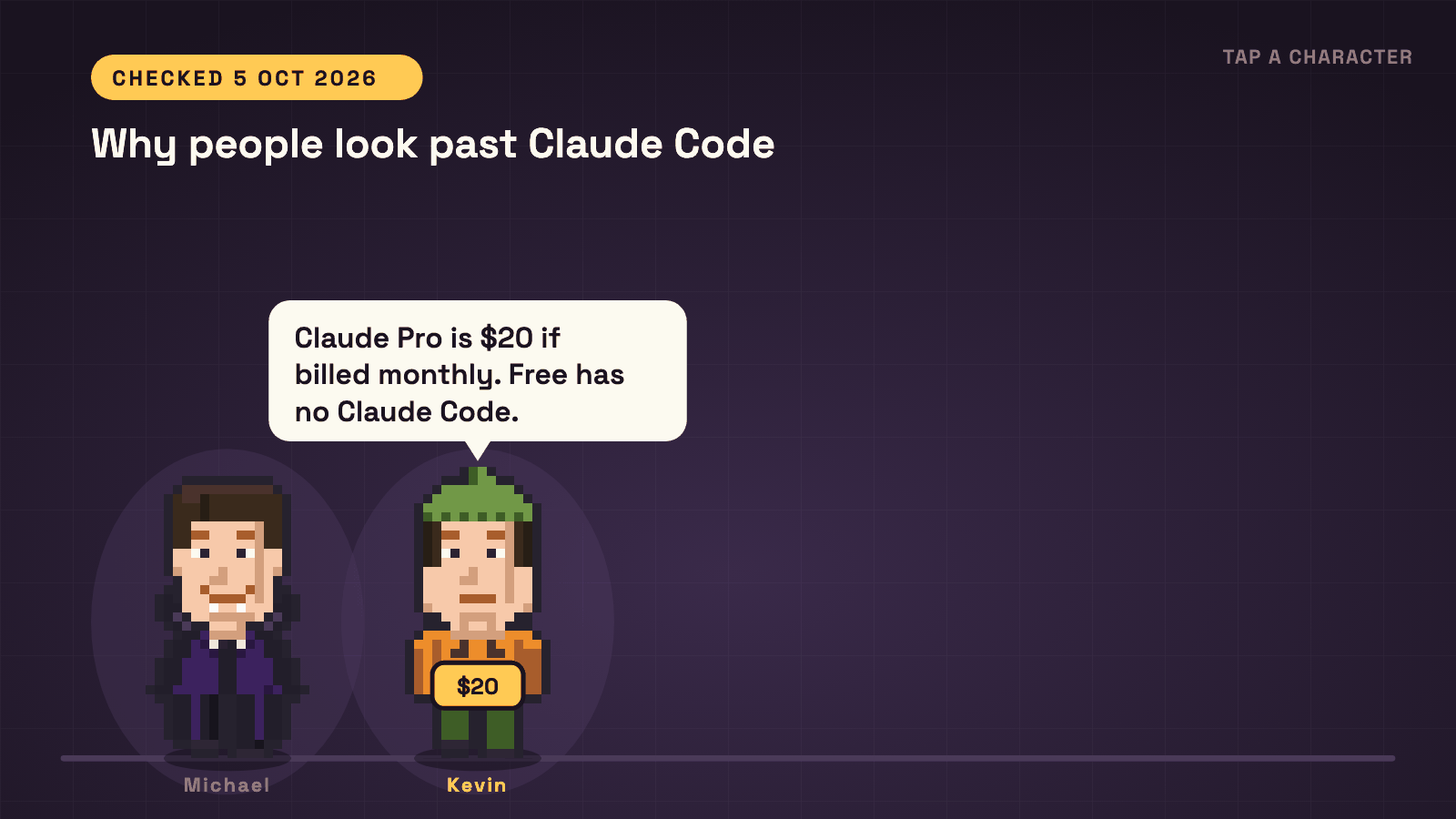 Animation. Michael, Kevin, Oscar, Dwight and Jim walk on stage one by one and each says one reason people look for a Claude Code alternative: price, licence, models and editors.