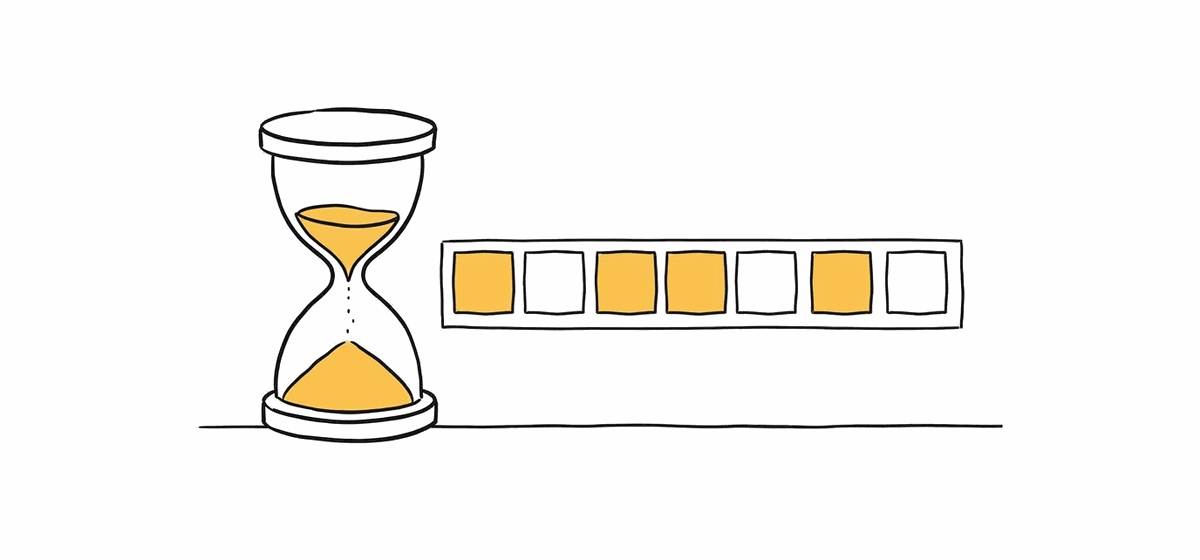 An hourglass beside a seven day strip with some days filled in