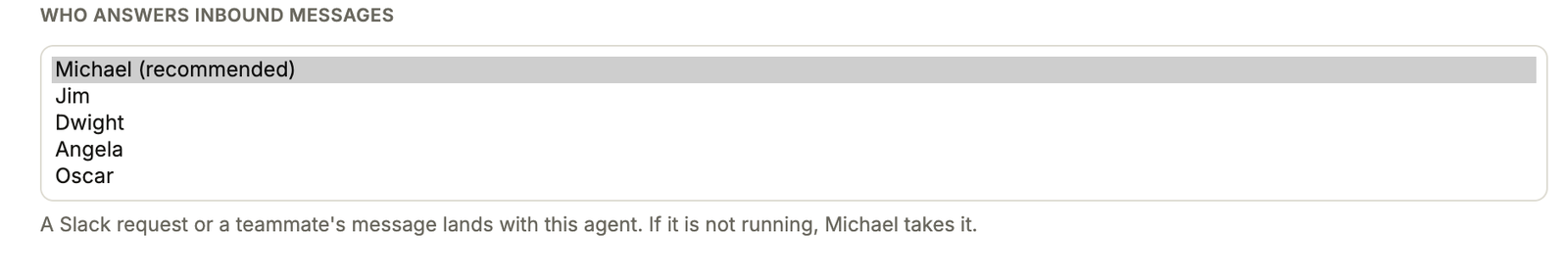 The Who answers inbound messages list with Michael recommended