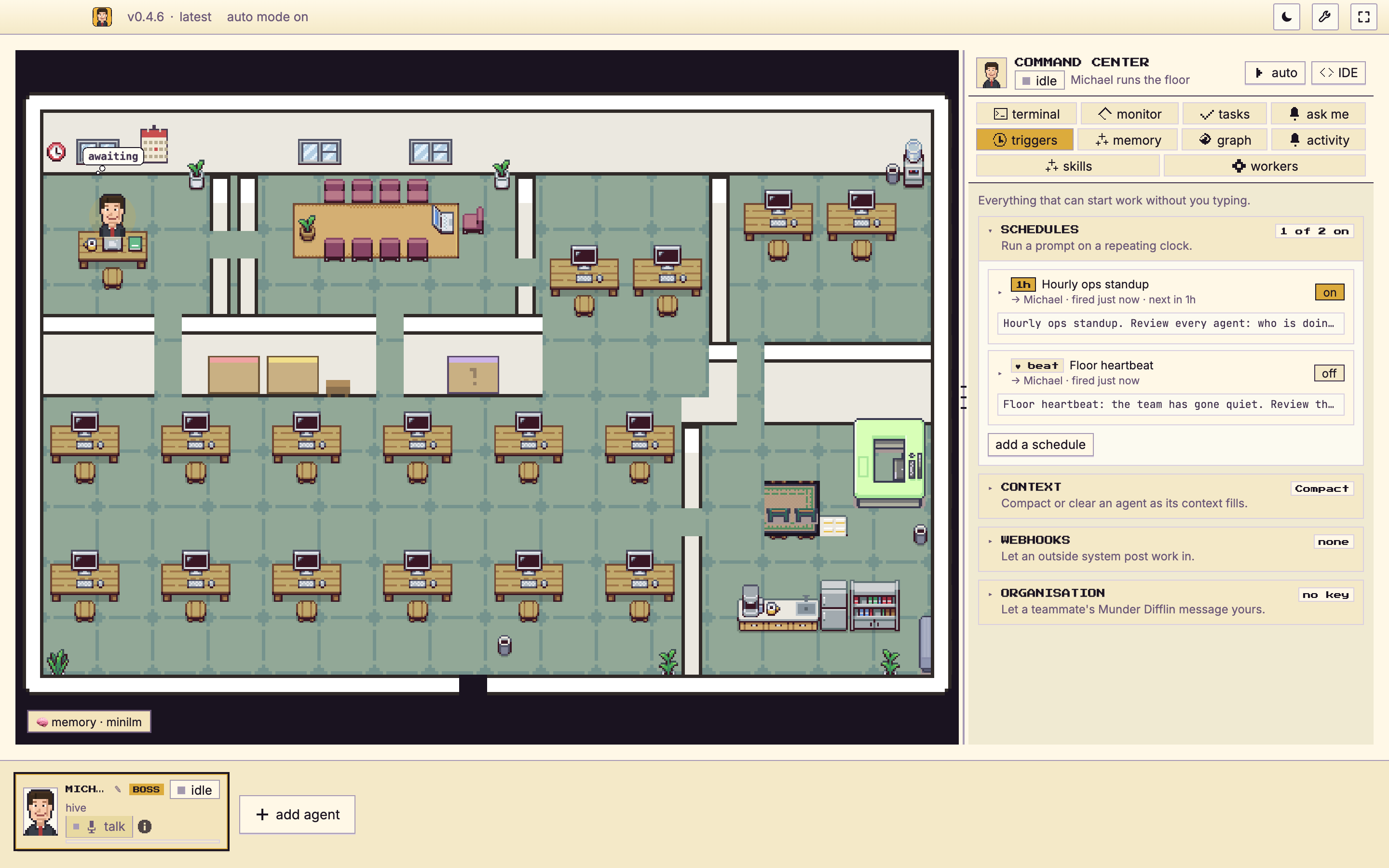 The triggers tab showing schedules, context, webhooks and organisation