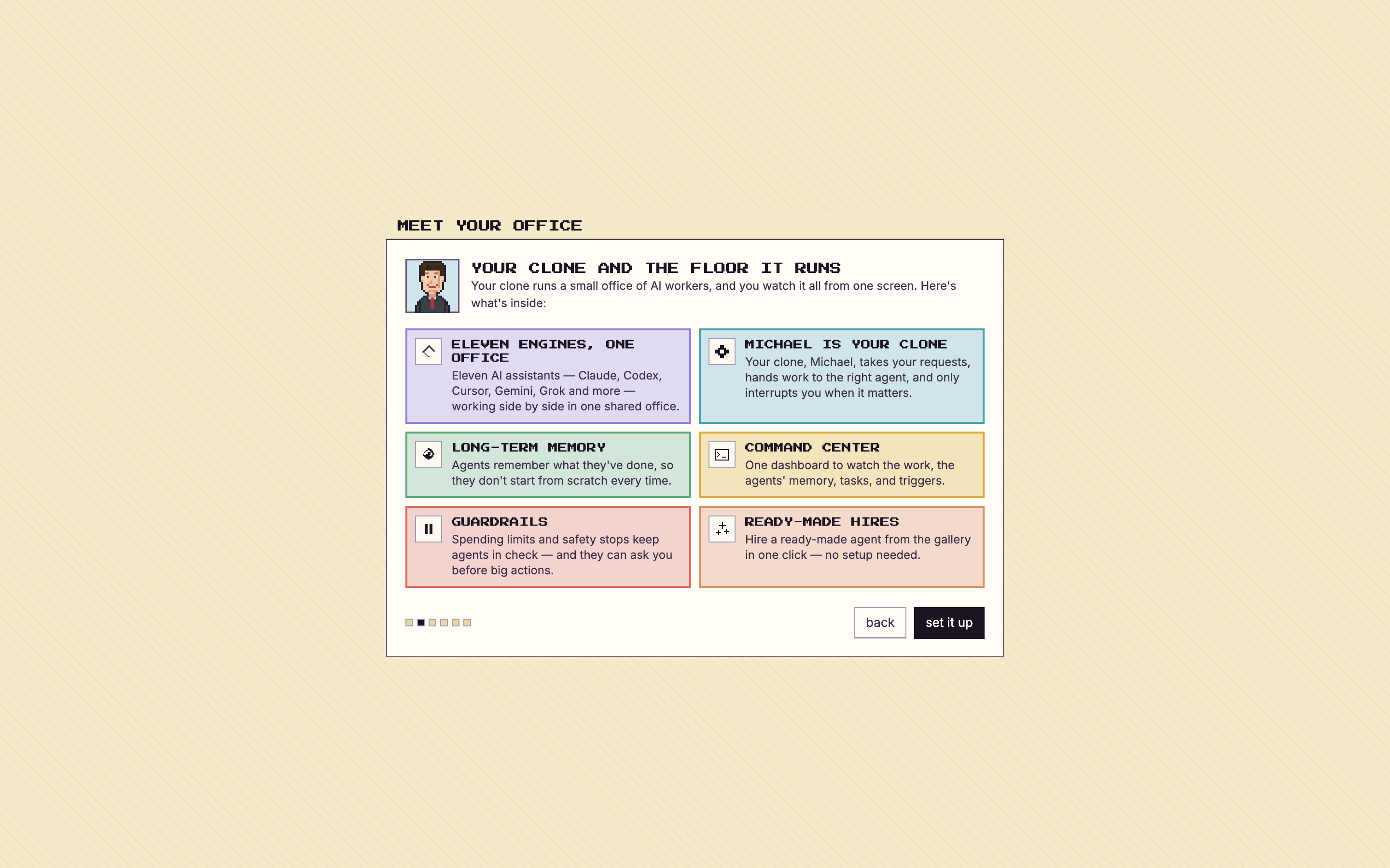The onboarding screen introducing the office floor and its parts