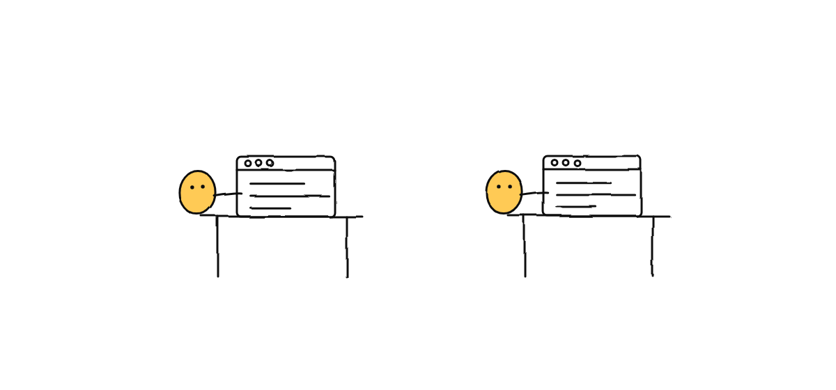 Hand drawn sketch: two agents working at their own desks