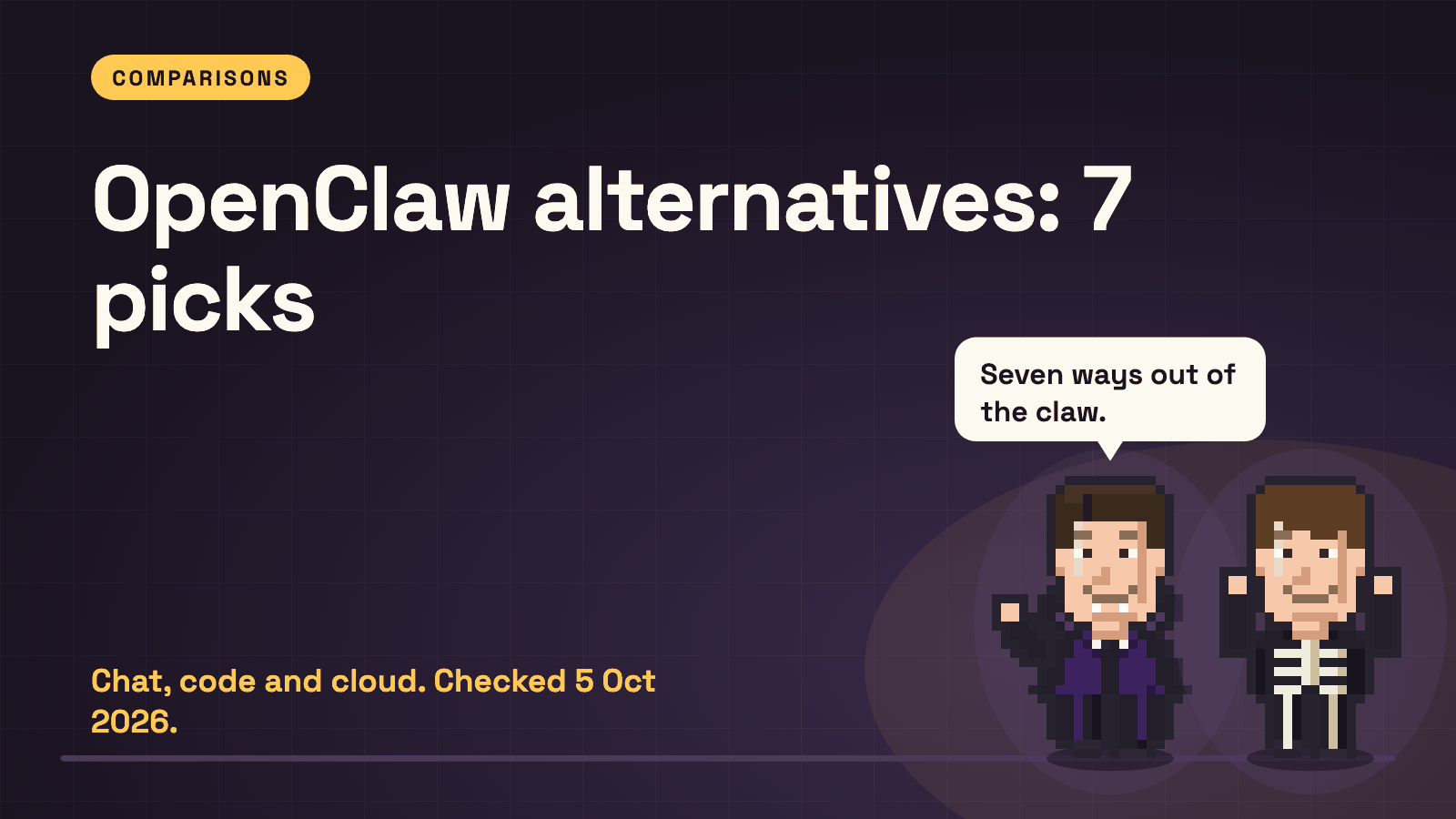 Title card. The words OpenClaw alternatives: 7 picks, with Michael and Jim from the office cast standing beside them