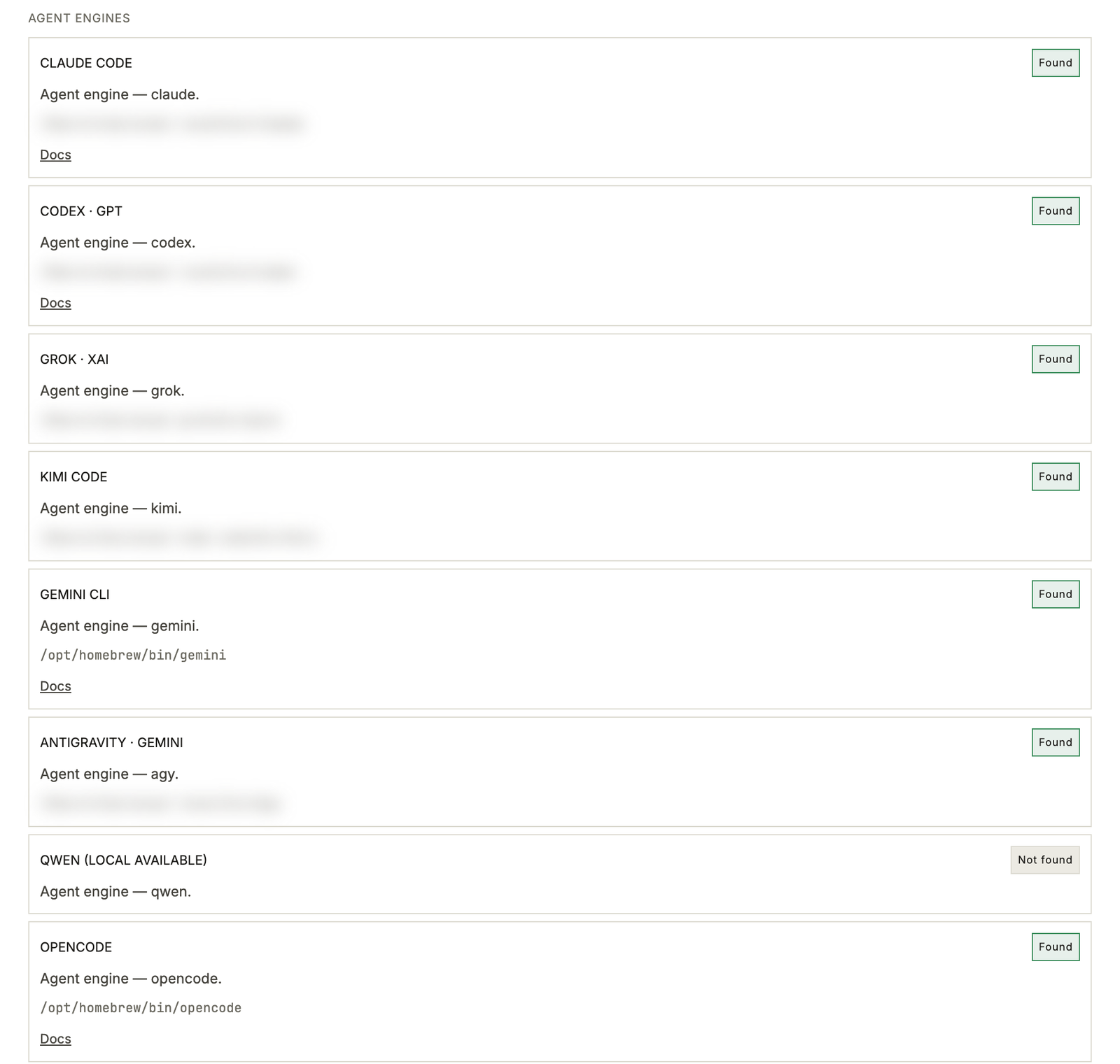 Settings, Prerequisites in Munder Difflin listing agent engines, with Claude Code, Codex and OpenCode marked Found